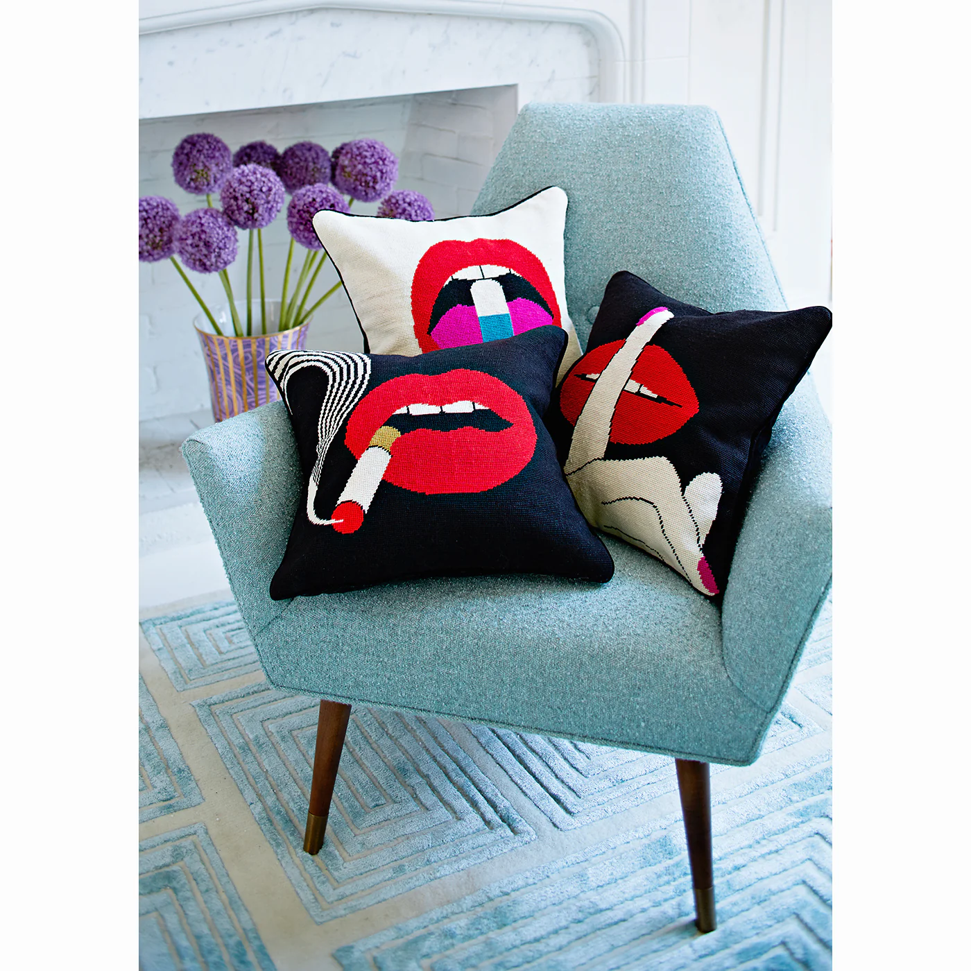 Lips Full Dose Needlepoint Cushion - Image 3