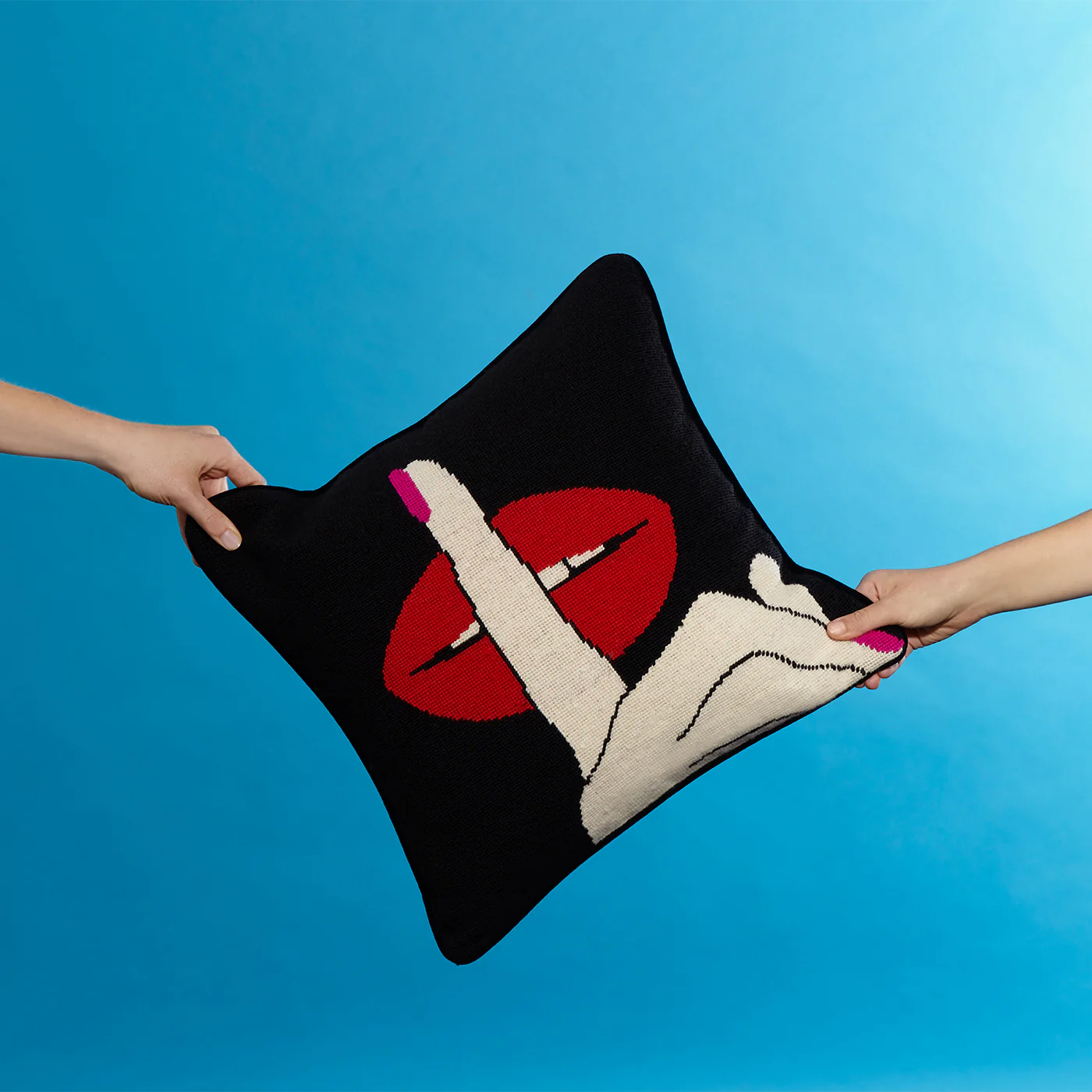 Lips Hush Needlepoint Cushion - Image 5