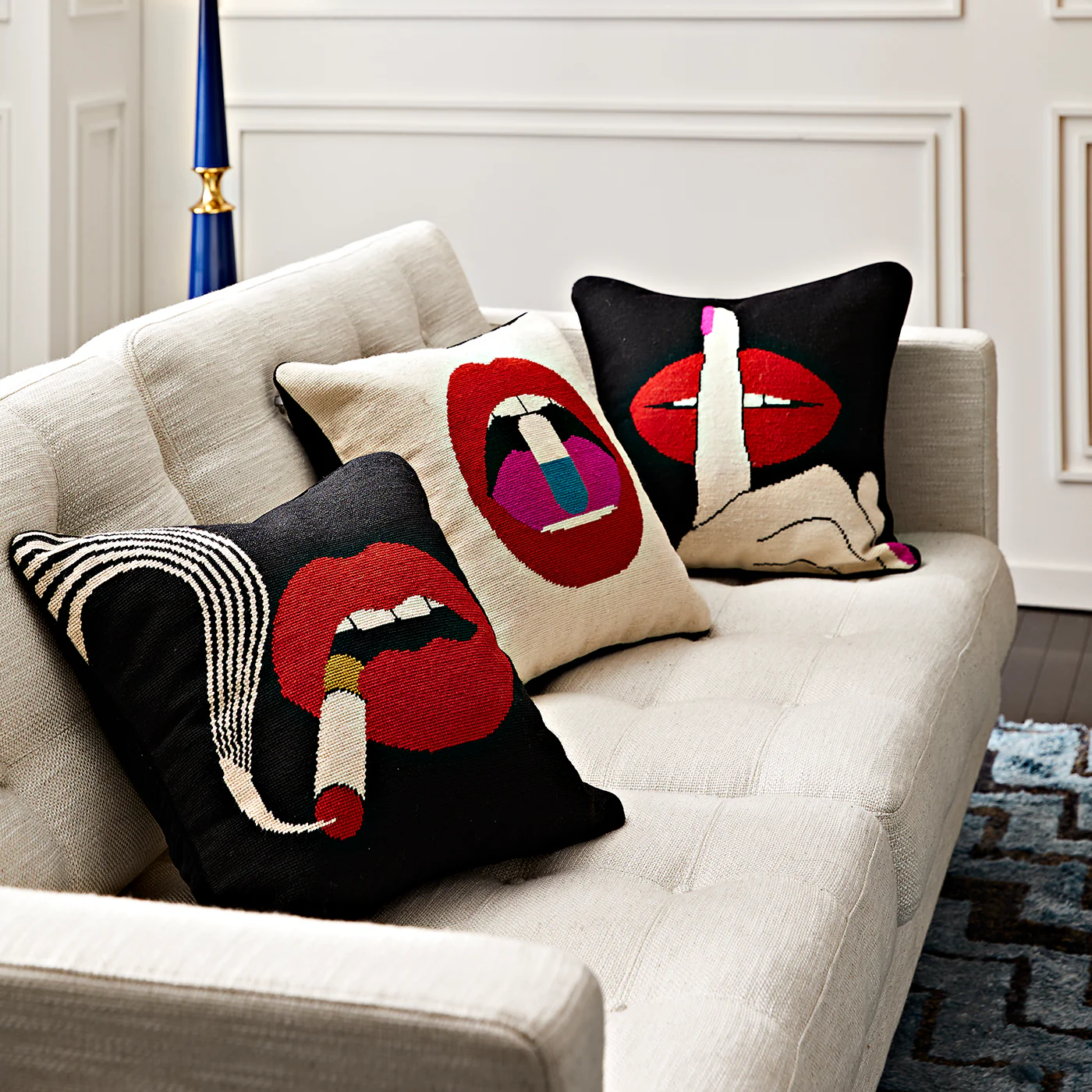 Lips Smolder Needlepoint Cushion - Image 3