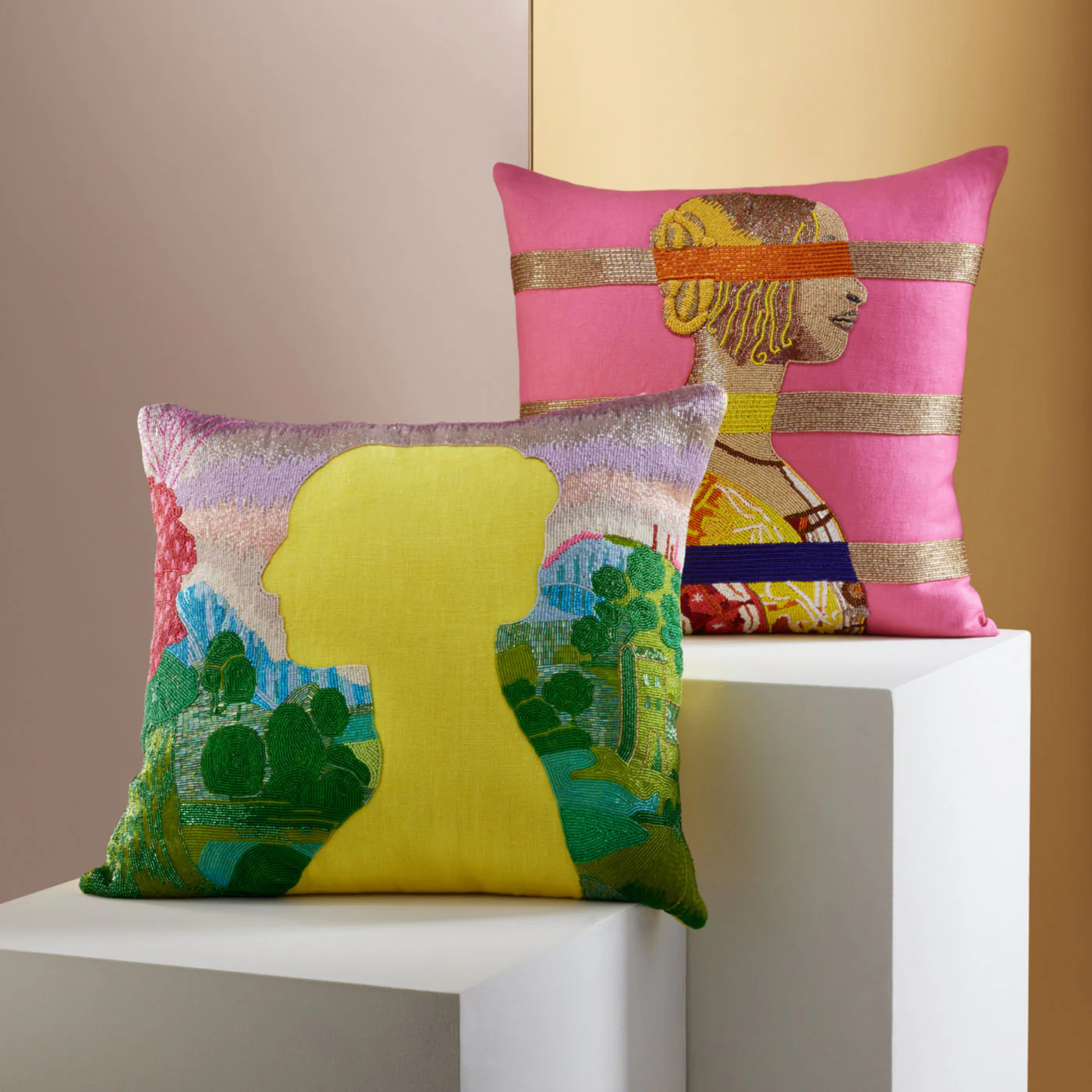 Renaissance Landscape Beaded Cushion - Image 4